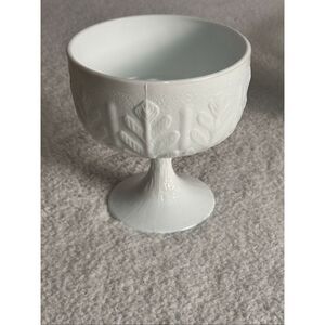 Vintage FTD Milk Glass Compote/Oak Leaf Pattern Vase